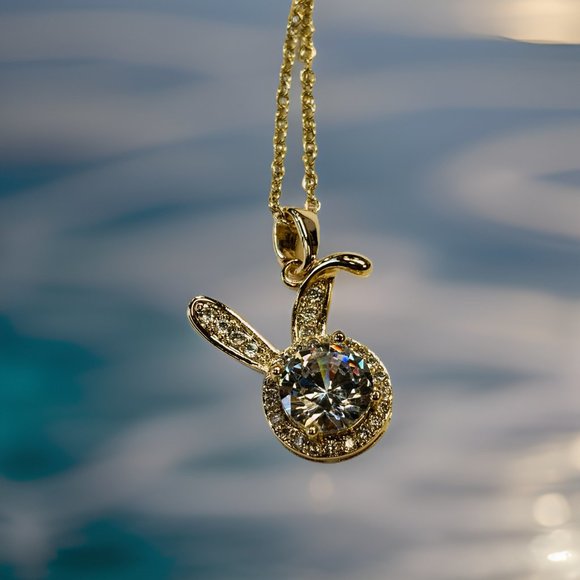Gold 1.5 ct Zircon and Rabbit Face Pendant Necklace - Picture 6 of 17